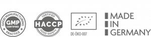 Bio-Logo, HACCP-Logo, GMP-Logo und Made in Germany
